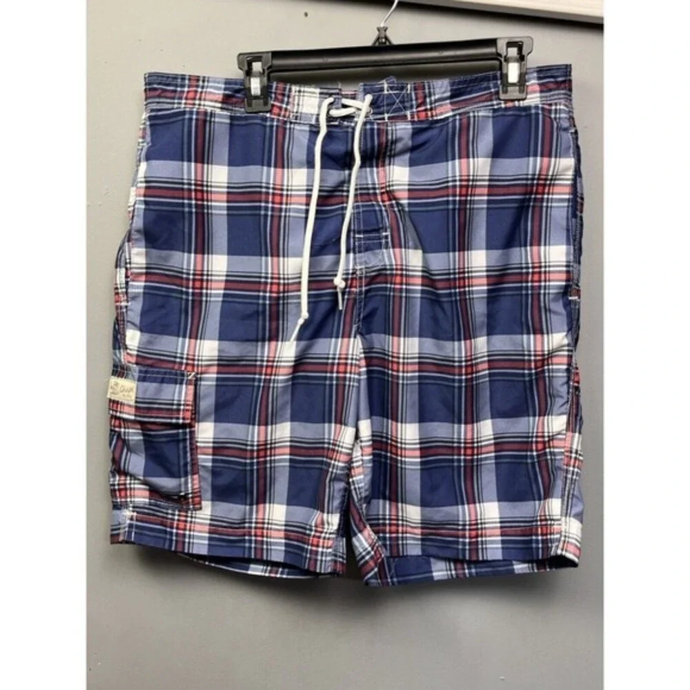 Ralph Lauren Chaps‎ Swim Shorts Trunks Mens Large Blue Plaid Lined Board Prep